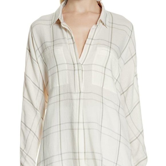 Vince Bar  Plaid Cotton Blend Popover Blouse - Picture 1 of 4